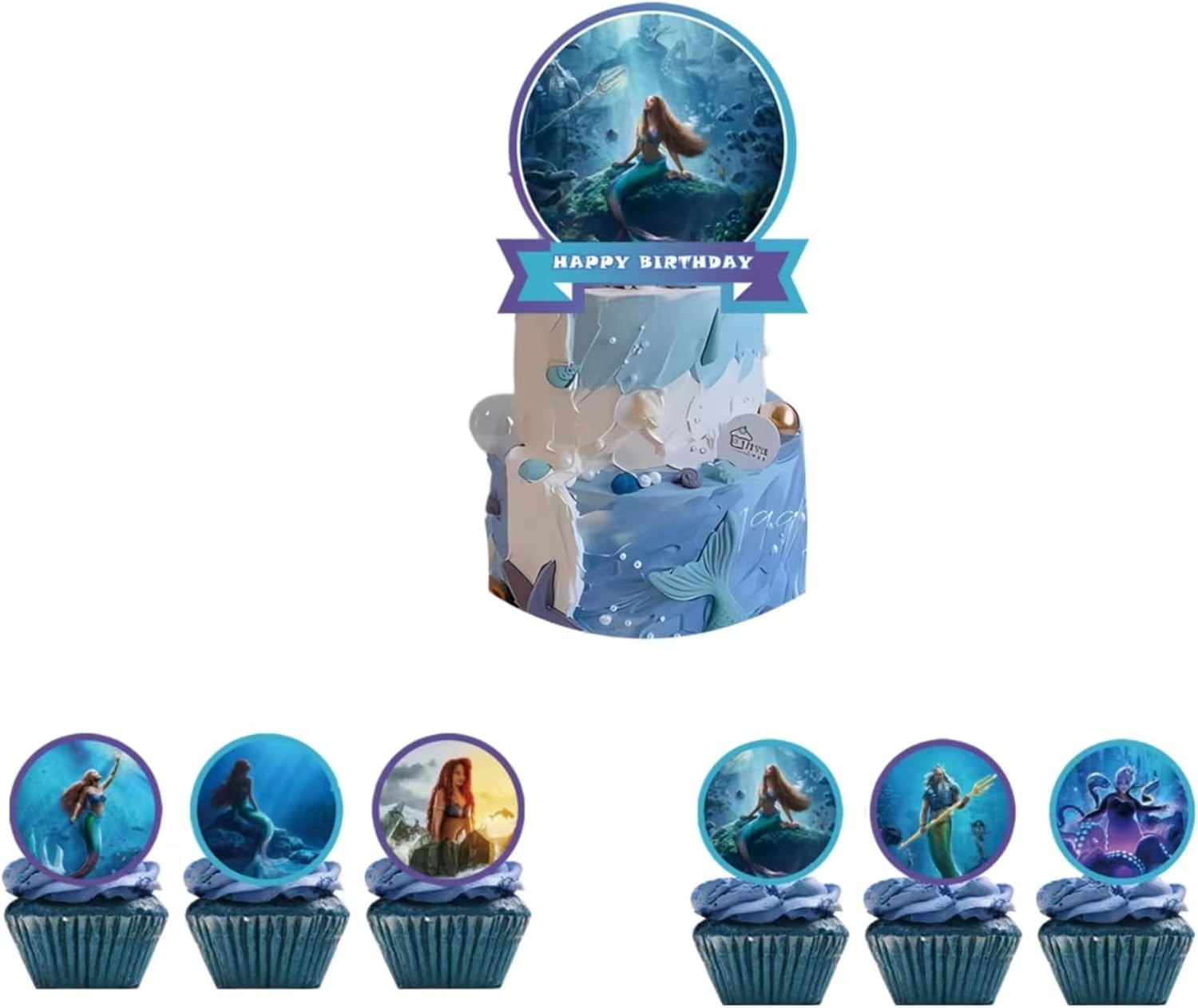 25 decoraciones de pastel de cumpleaños de sirena, decoraciones de fiesta de cumpleaños de sirena, suministros de fiesta de sirena.
