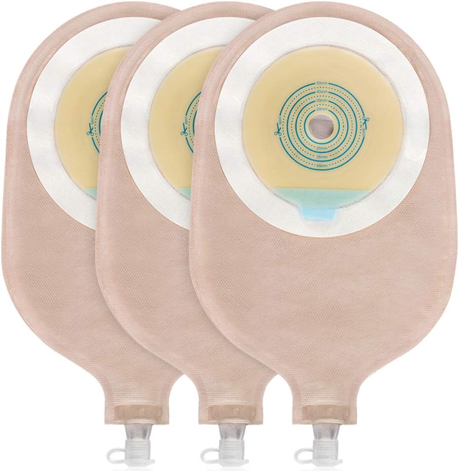 Carbou 15 bolsas de Urostomía de una sola pieza con tarjeta de medición, herramienta de corte para colostomía, ileostomía, cuidado del estoma, corte
