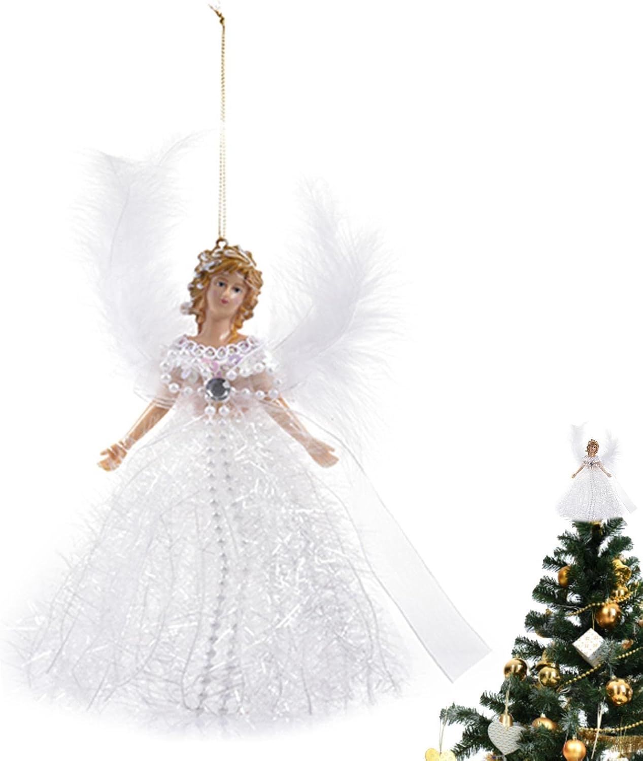 Colgante de ángel decorativo de Navidad con alas de ángel, muñeca de Navidad, mini ángel colgante de árbol de Navidad para decoración de Navidad,
