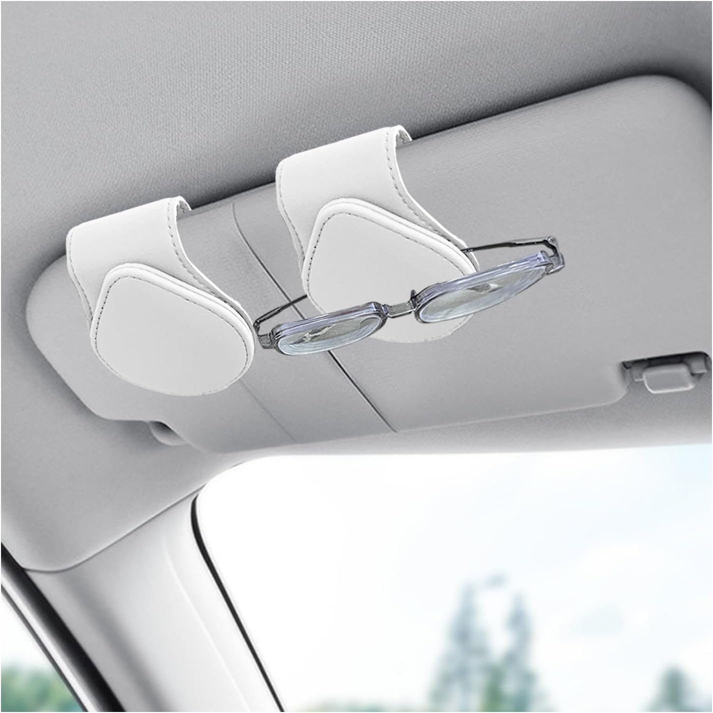 Soporte de lentes de sol para visera de automóvil, visera magnética de cuero para gafas, soporte de clip para gafas, caja organizadora universal de