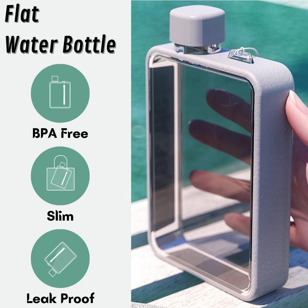 HiGropcore Botella de agua plana  Botella de agua delgada de 13 oz taza de viaje portátil  Botellas de agua cuadradas sin BPA para bolso  Botella de