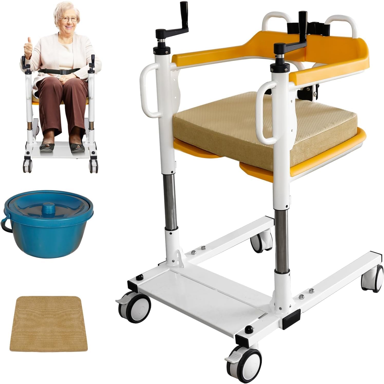Silla de transferencia de paciente 5 en 1, versátil silla de ruedas para personas mayores, altura ajustable para el hogar y el hospital, ropa de
