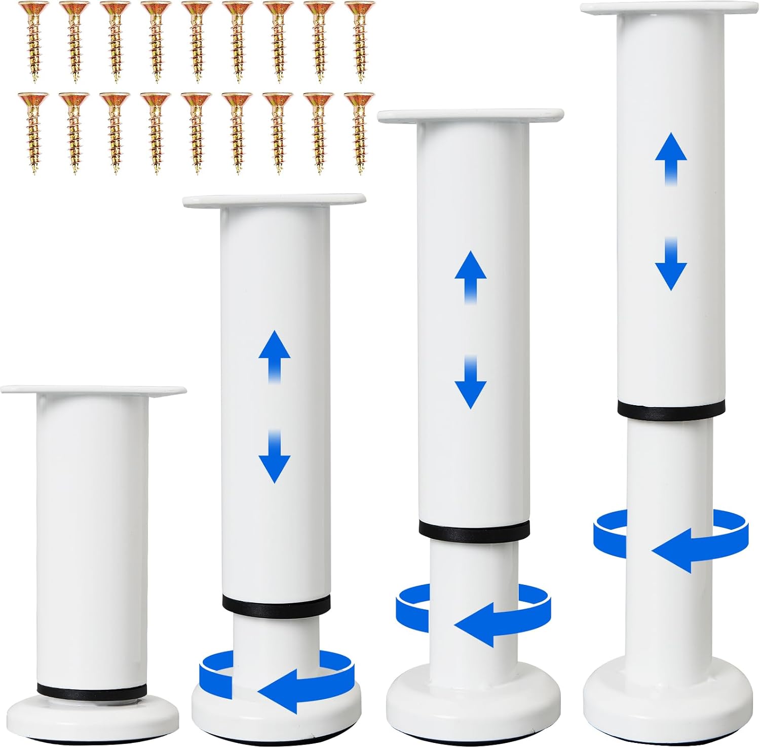 Olldag Juego de 4 patas ajustables de 4.72 a 7.48 pulgadas con 18 tornillos, patas de repuesto de altura ajustable resistentes para tocador, sofá,