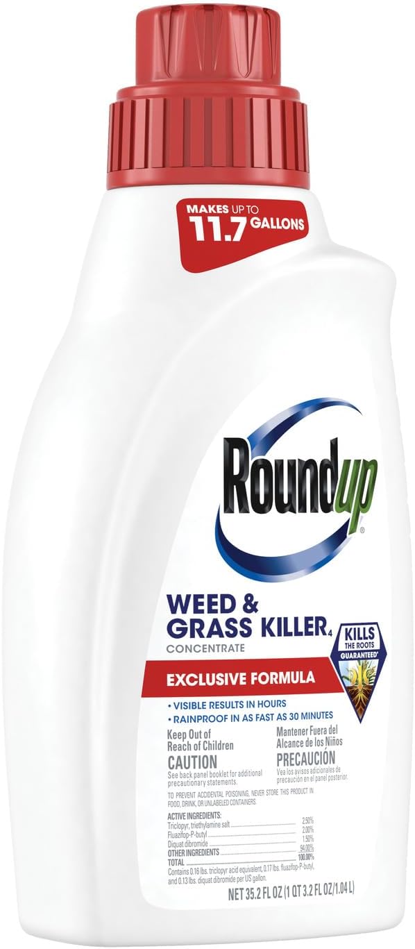 Roundup Concentrado para matar malezas y hierbas, uso en y alrededor de macizos de flores, pasarelas y otras áreas de tu patio, 35.2 onzas líquidas