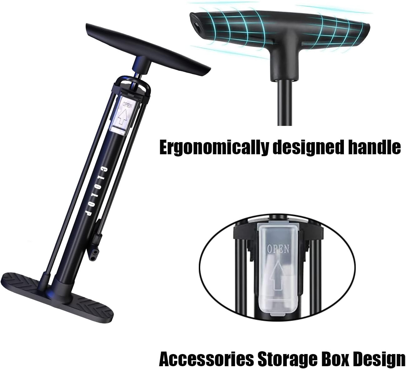 Bomba de piso de bicicleta con manómetro, bomba de bicicleta de alta presión 160 PSI, bomba de bicicleta con inflador de bomba de bola de aire para