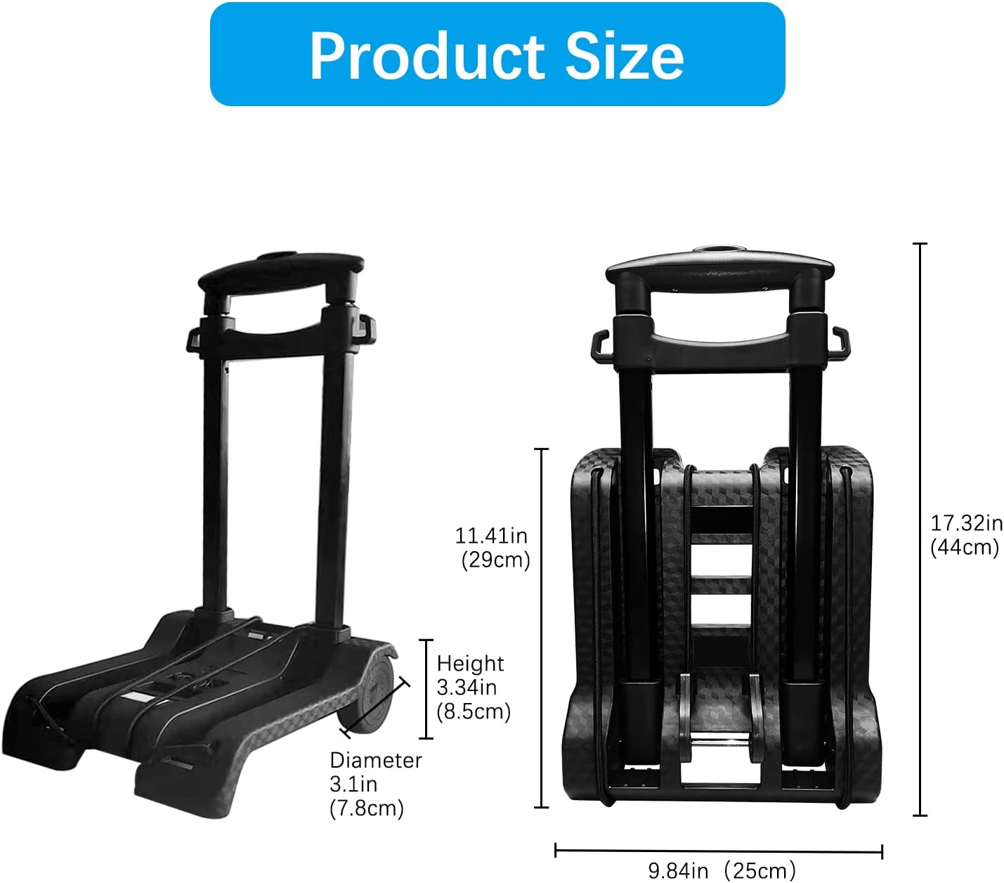 Carro de mano plegable portátil, carrito ligero compacto con 110.2 lbs110 libras, resistente, 2 ruedas, construcción sólida, mango ajustable para