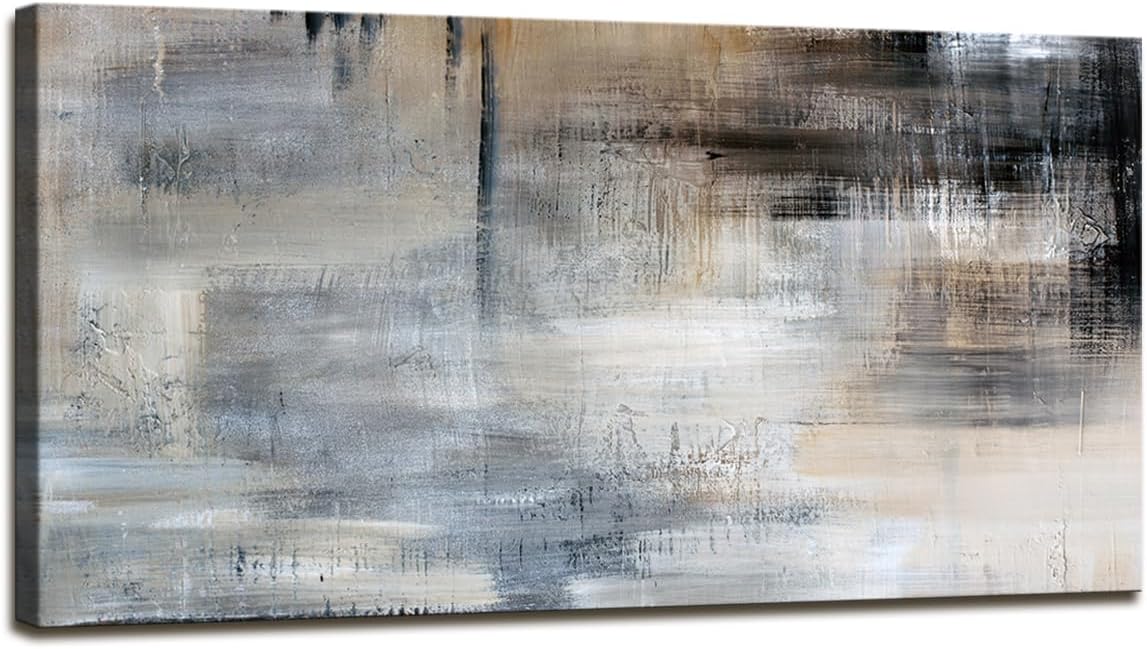 Jiuqinghua Impresiones en lienzo abstractas para decoración de pared, imagen grande, 1 panel, color gris y marrón, pintura de fondo abstracto para