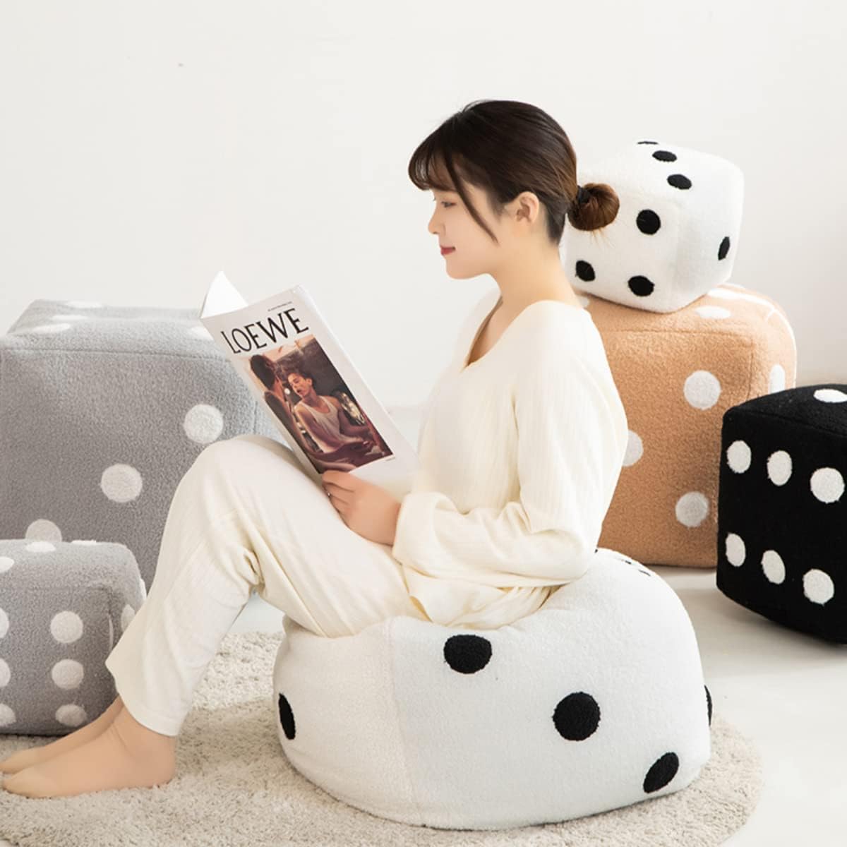 Creative Funny Simulation Dice Plush Pillow Cubic Cube Plush Pendant Dolls Stuffed Soft Sofa Back Cushion Creative Home Decor (Brown,20cm7.8 inch)