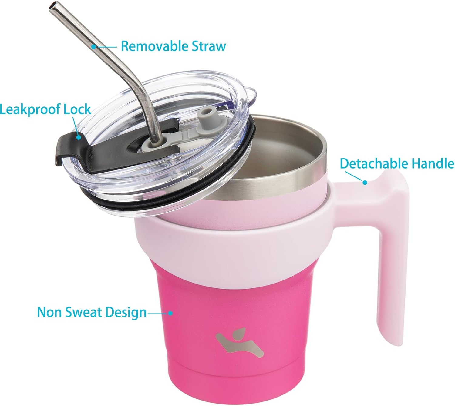 Vaso de 10 onzas con asa y 2 pajillas, 2 tapas, botella de agua aislada de acero inoxidable al vacío, taza reutilizable para viaje, Sakura