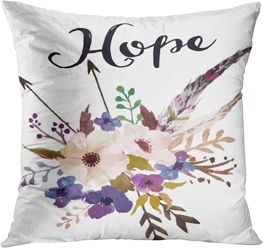rouihot Juego de 4 fundas de almohada cuadradas de 16 x 16 pulgadas con frase en acuarela floral de sueño, fe, amor, esperanza, cita para decoración
