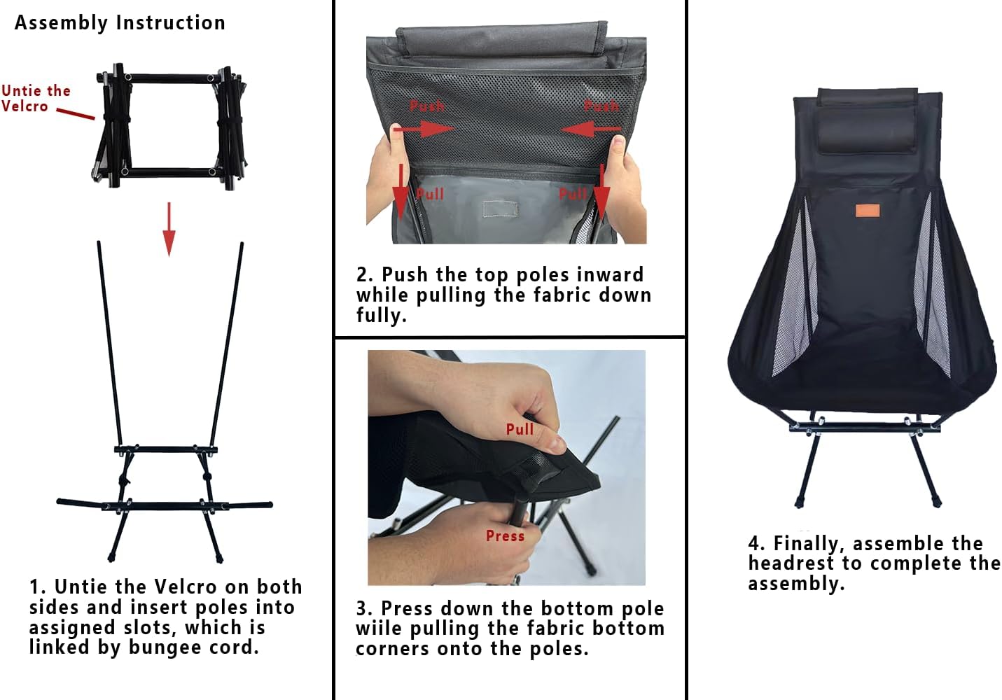Silla de camping, patentada para la invención, incluye mochila de cortesía, silla plegable portátil, silla de playa con bolsillo lateral, silla de