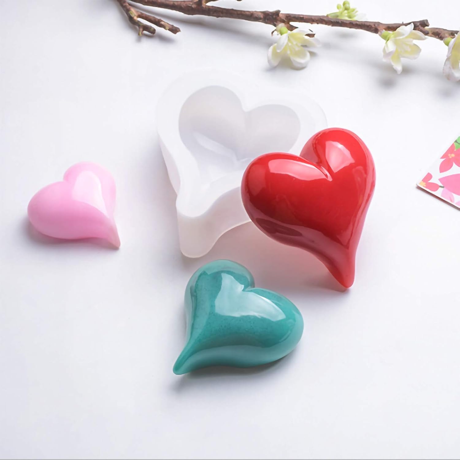 WANDIC 3 moldes de resina epoxi de corazón de amor, moldes de silicona hechos a mano para manualidades, decoración de fondant y fabricación de
