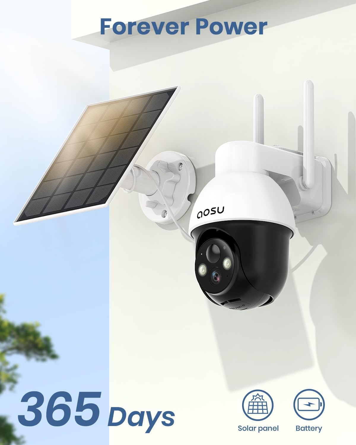 Cámara solar de seguridad para exteriores – Cámaras de seguridad inalámbricas para exteriores con vista panorámica de 360, seguimiento automático