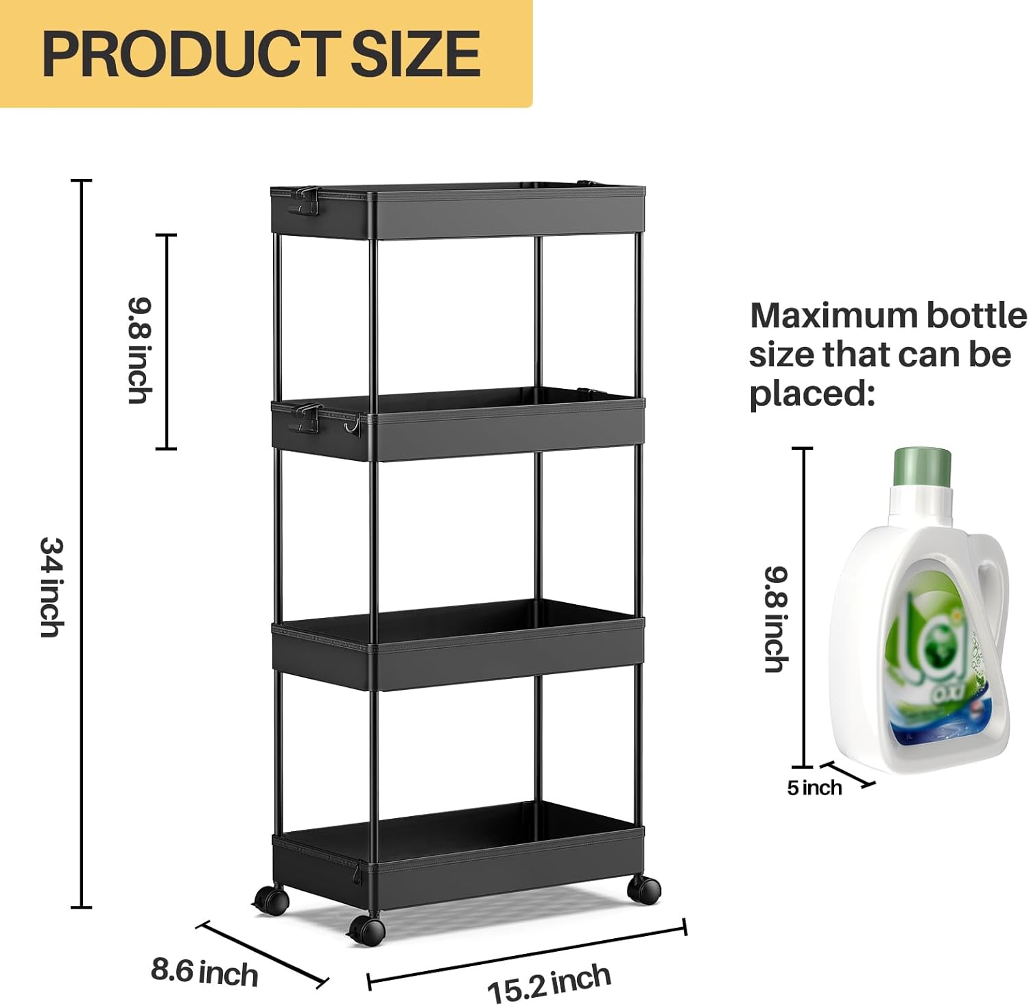 SPACEKEEPER Carrito de almacenamiento de 4 niveles, carrito rodante para baño, organizador de almacenamiento, estante móvil para cocina, sala de