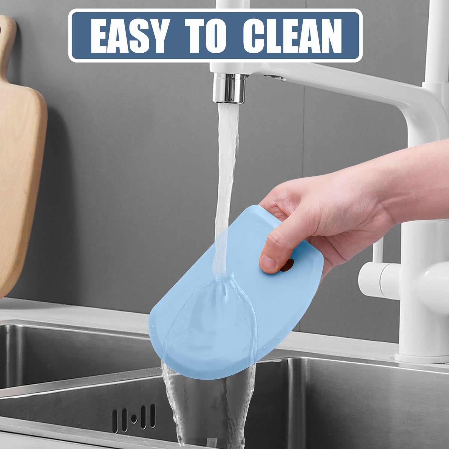 Rascador de masa de silicona con hoja de acero inoxidable, raspador de tazón flexible de borde curvado para hornear, raspador de banco de silicona