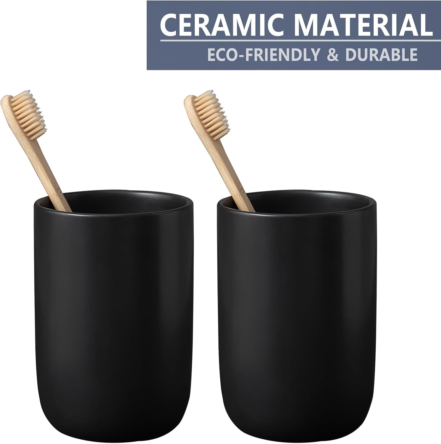 Soportes para cepillos de dientes negros mate para baños, juego de 2 tazas de cerámica para pasta de dientes, vasos de baño negros, vaso de baño