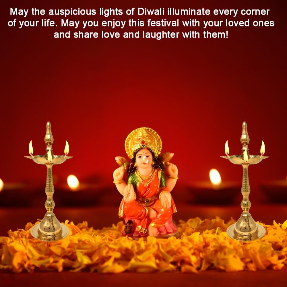 HASHCART Diya de latón para Pooja Kerala Diya Diyas Diya lámpara para Puja Diwali Diyas, lámpara tradicional de samai Kutthu vilakku Panchmahal