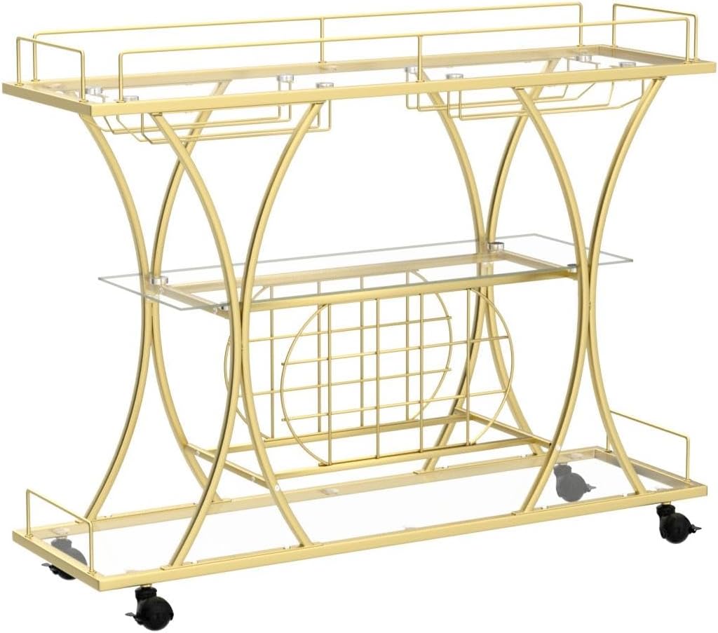 mikibama Carrito de bar industrial de metal móvil de madera para el hogar, pequeño carrito de bar rústico con estante para vino y estantes de