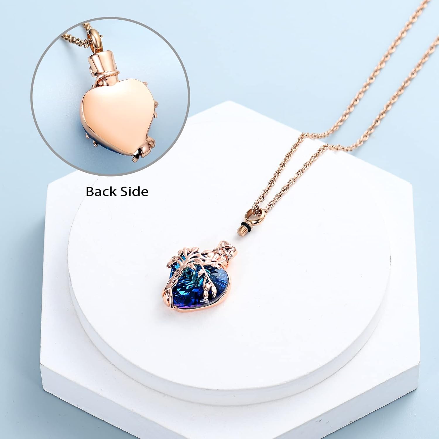 shajwo Collar de cenizas de urna de corazón de cremación del árbol de la vida para mujeres y hombres, dije de cenizas de cristales de cremación para