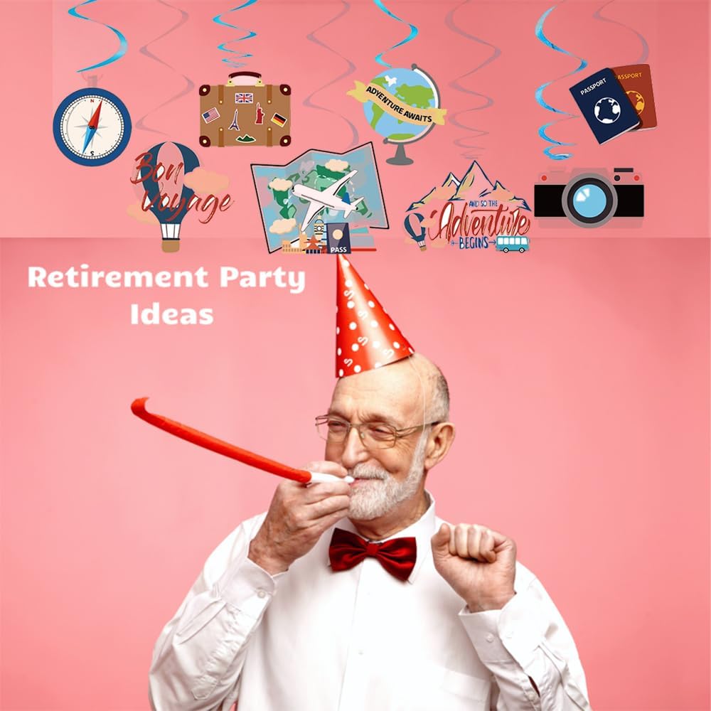 30 decoraciones de fiesta de espirales colgantes con temática de viaje, suministros de fiesta para fiesta de cumpleaños, fiesta de jubilación,