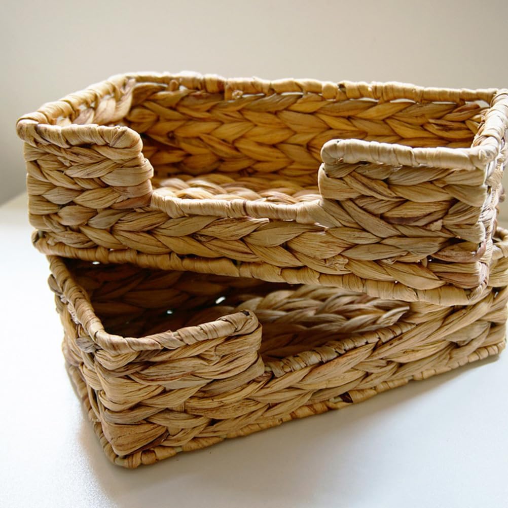Cestas de almacenamiento de paja bohemias cajas de almacenamiento de escritorio bohemias decorativas tejidas a mano, cestas de cuerda de papel