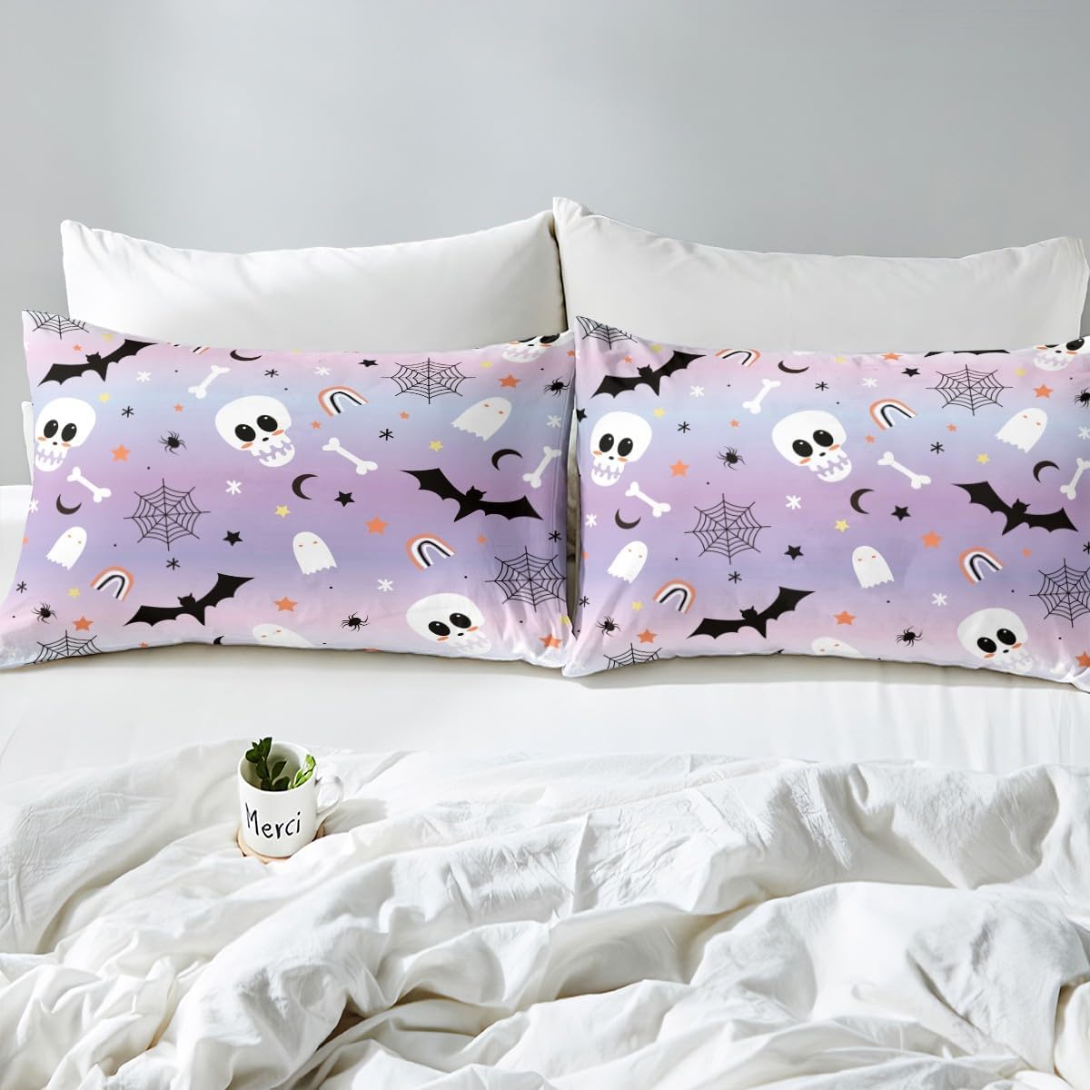 Feelyou Juego de ropa de cama de Halloween, tamaño matrimonial, funda de edredón de calavera de azúcar para niños, niñas, adolescentes, decoración