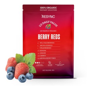 RESYNC Batido instantáneo 100% orgánico Reds Superfood Smoothie Powder, DV de frutas y verduras con 0.18 oz de fibra por bolsa, a base de plantas, RESYNC Batido instantáneo 100% orgánico Reds Superfood Smoothie Powder, DV de frutas y verduras con 0.18 oz de fibra por bolsa, a base de plantas,