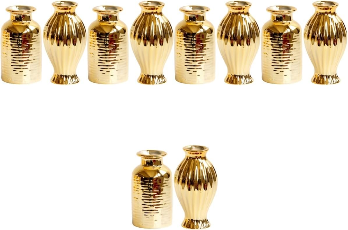 NOLITOY Jarrón pequeño chapado en oro, 10 piezas, jarrón de flores geométricas secas, florero de cristal dorado, jarrón de vidrio dorado, jarrones
