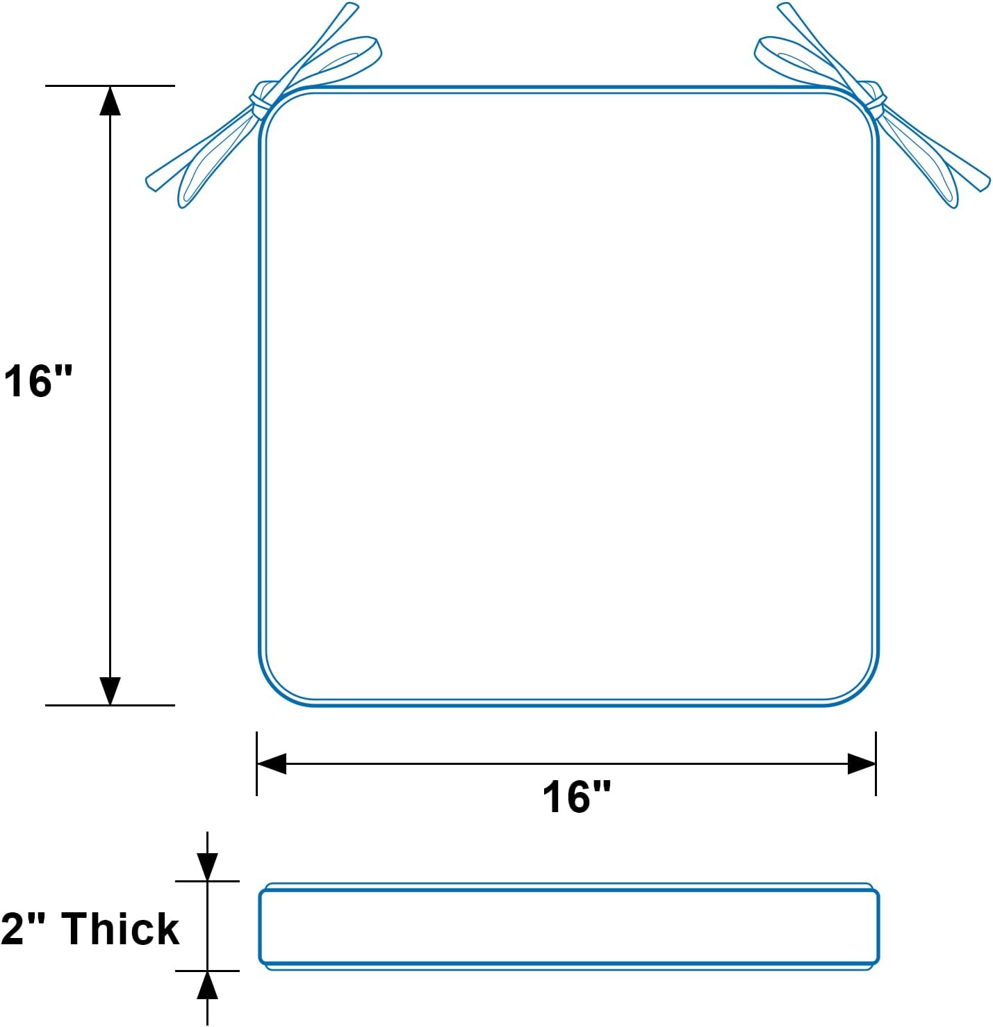 Cojines de asiento impermeables para interiores y exteriores, 16 x 16 pulgadas, cojín para silla de patio con lazos, lavable a máquina, para muebles