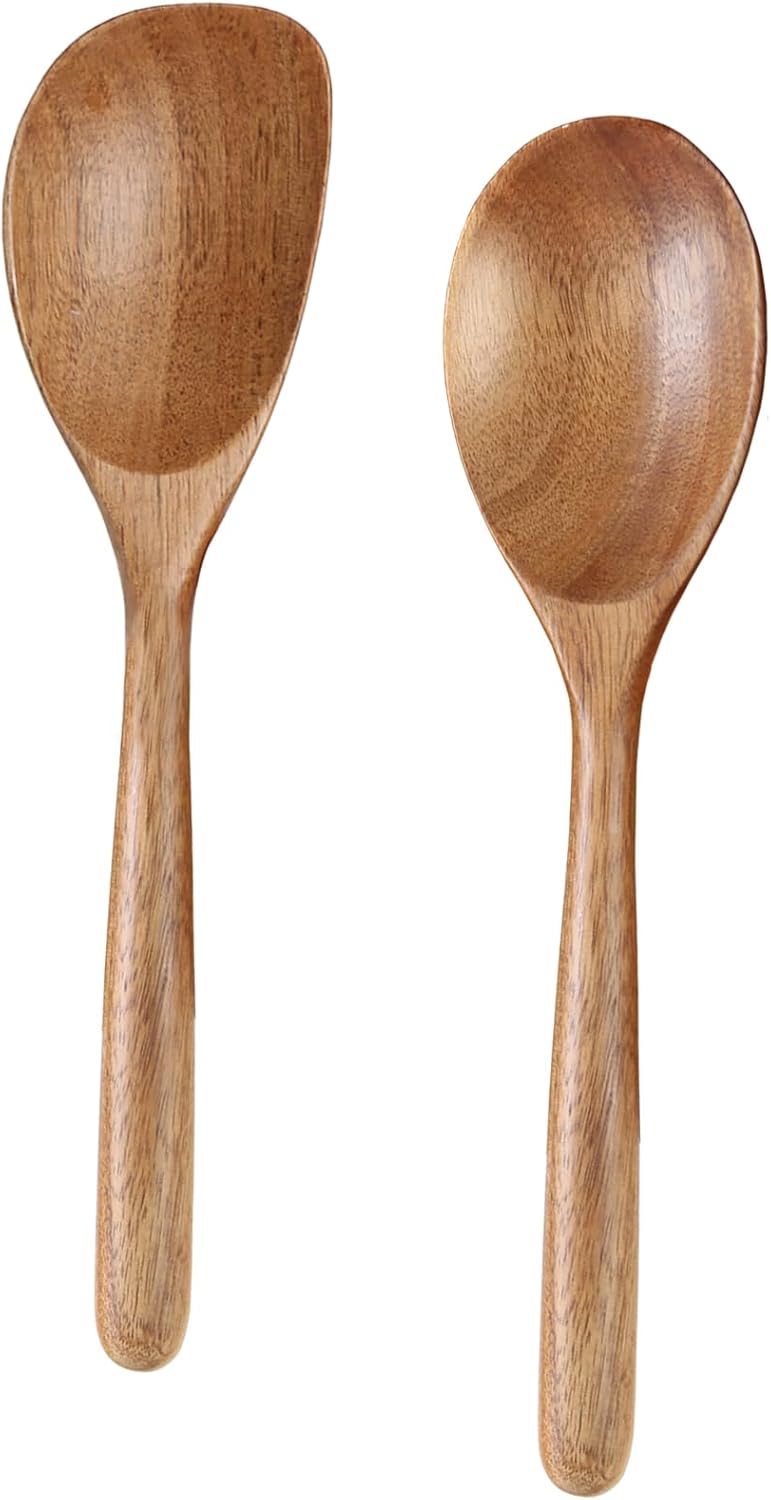 Cucharas de madera de 12 pulgadas para cocinar, juego de 2 cucharas de madera de acacia maciza, utensilios de cocina, acabado liso, mango cómodo,