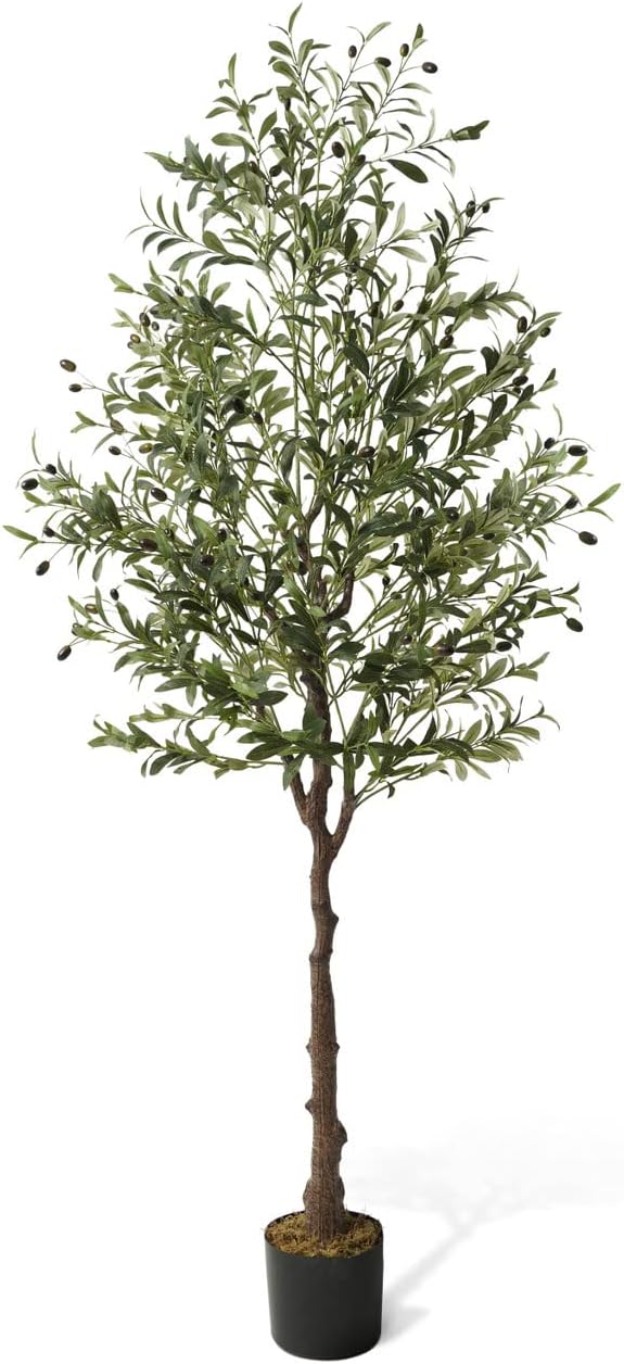Fencer Wire Árbol topiario artificial en maceta, rama de olivo sintético y fruta, decoración moderna de planta sintética en maceta para interiores,