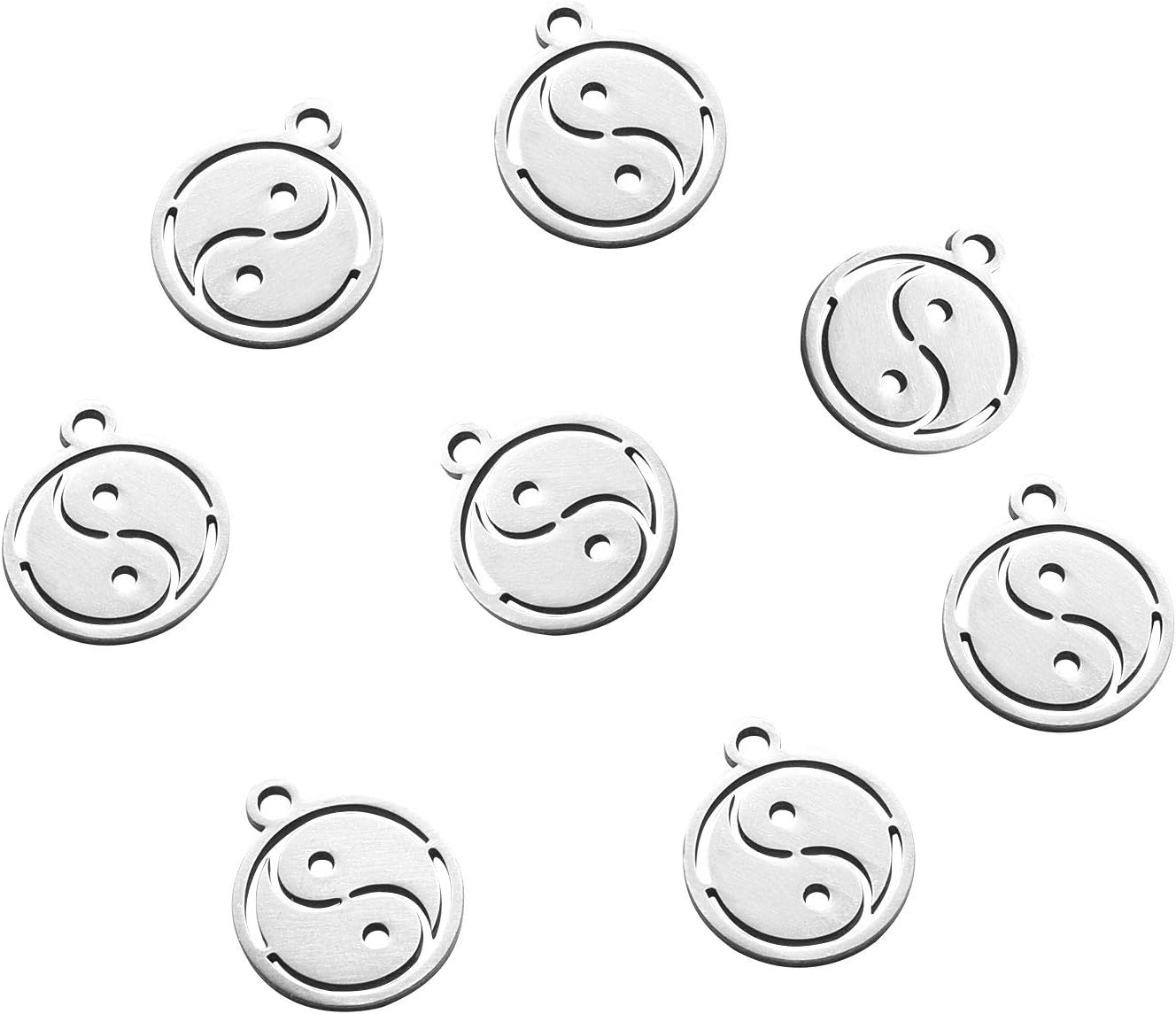 DanLingJewelry 50 dijes de acero inoxidable 304 planos redondos con dijes de Yin Yang para manualidades de joyería de 0.55 x 0.47 x 0.39 pulgadas