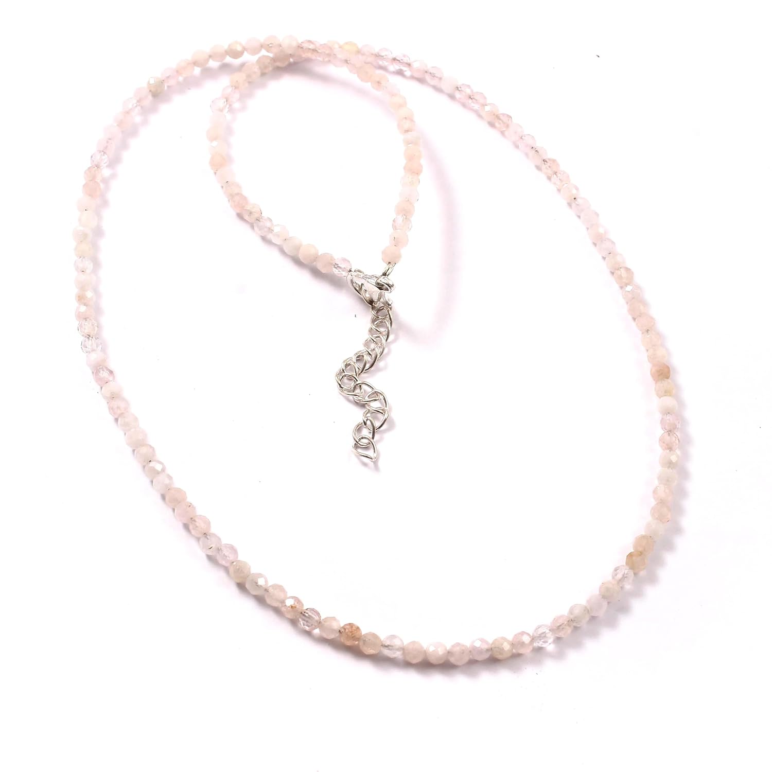 ART ATTENTION Handmade Pink Morganite Beaded Necklace for Women – Dainty Gemstone Beads Choker Necklace w 18 Inch Adjustable Silver Plated Chain &