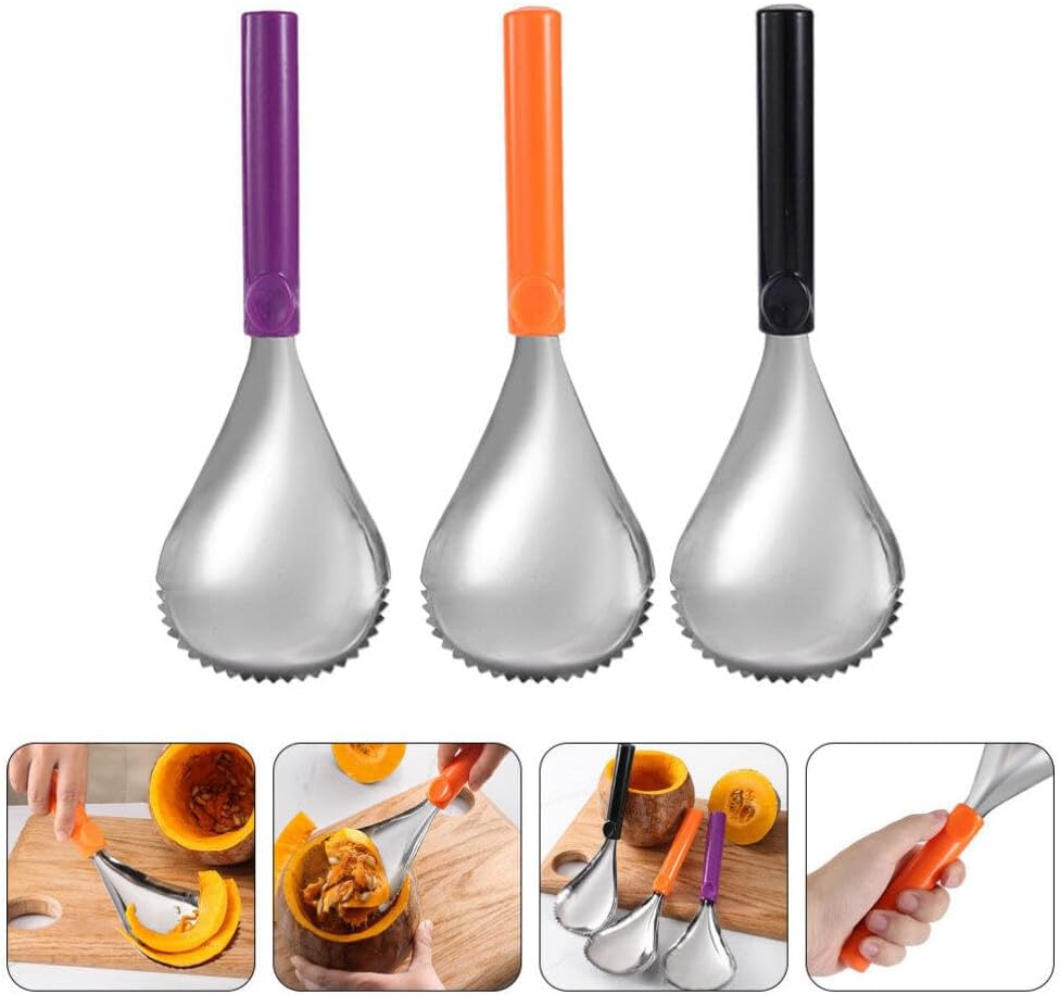Herramientas manuales 3 piezas de calabaza cuchara de acero inoxidable herramienta de tallado de frutas manual sandía melón cuchara calabaza
