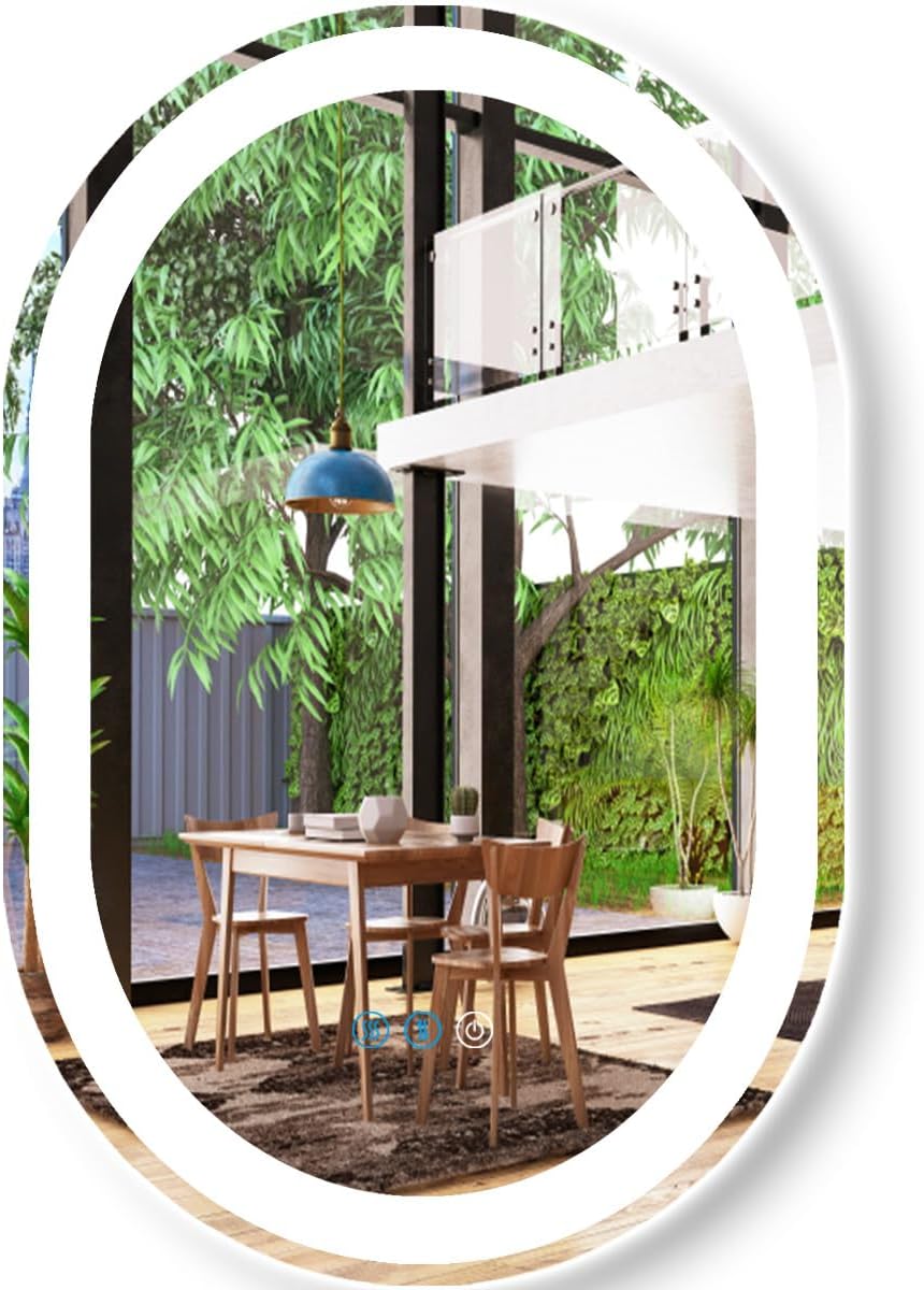 MEIOUKA Espejo de tocador ovalado iluminado de 20 x 33 pulgadas con luces, espejo LED ovalado para baño montado en la pared, espejo ovalado con luz