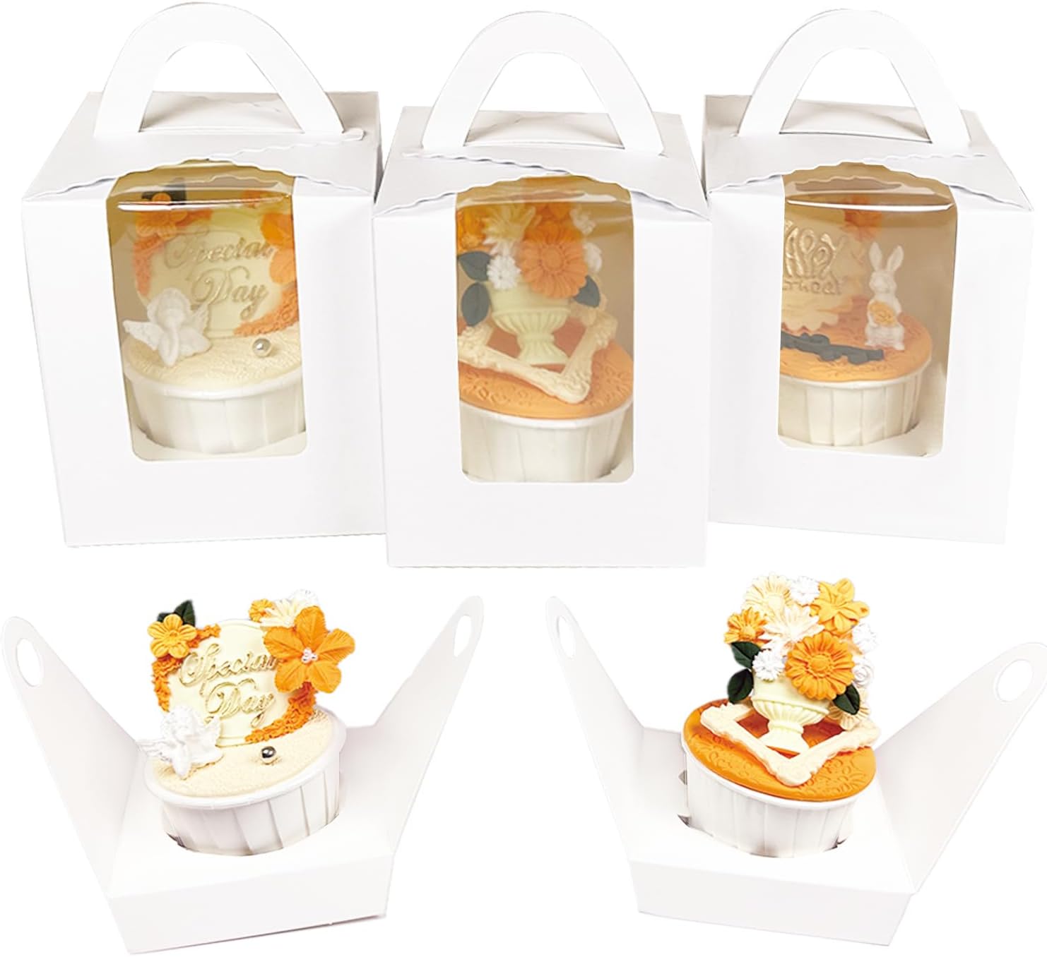 Cajas individuales para cupcakes con ventana, 60 unidades, color blanco, caja de cupcakes individuales de 3.6 x 3.6 x 4.3 pulgadas