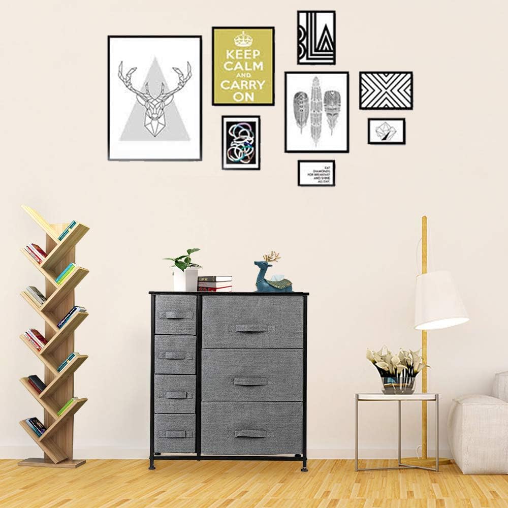 VINGLI Torre de almacenamiento con 7 cajones, baúl organizador de almacenamiento de armario de tela, muebles altos para dormitorio, marco mental