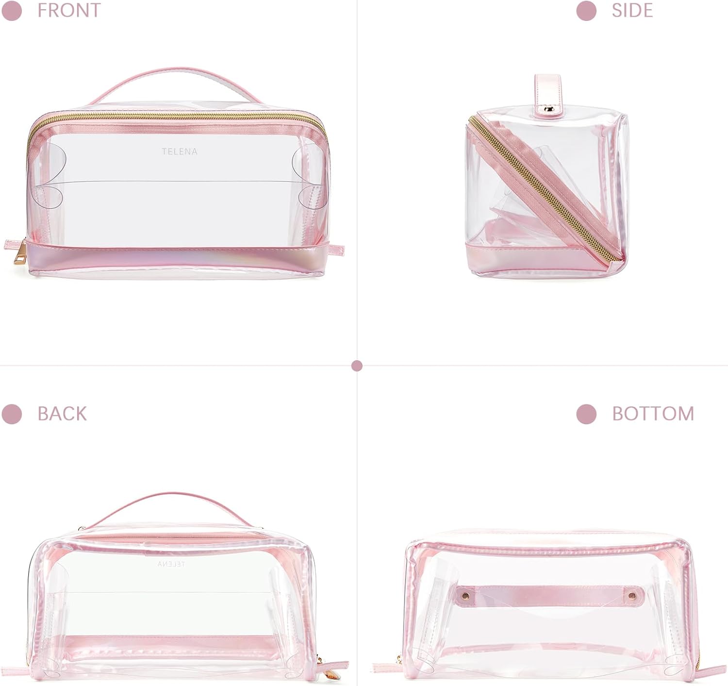 Telena Bolsa de maquillaje de gran capacidad, bolsa de cosméticos portátil de piel sintética resistente al agua, bolsas organizadoras de maquillaje