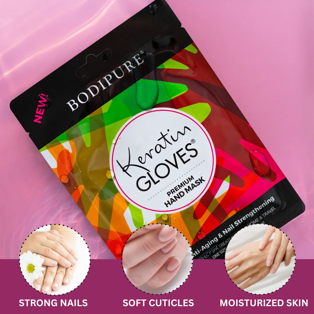 Bodipure Guantes de queratina para mascarilla de mano de primera calidad, guantes hidratantes para manos secas, fortalecimiento de uñas y suavizado
