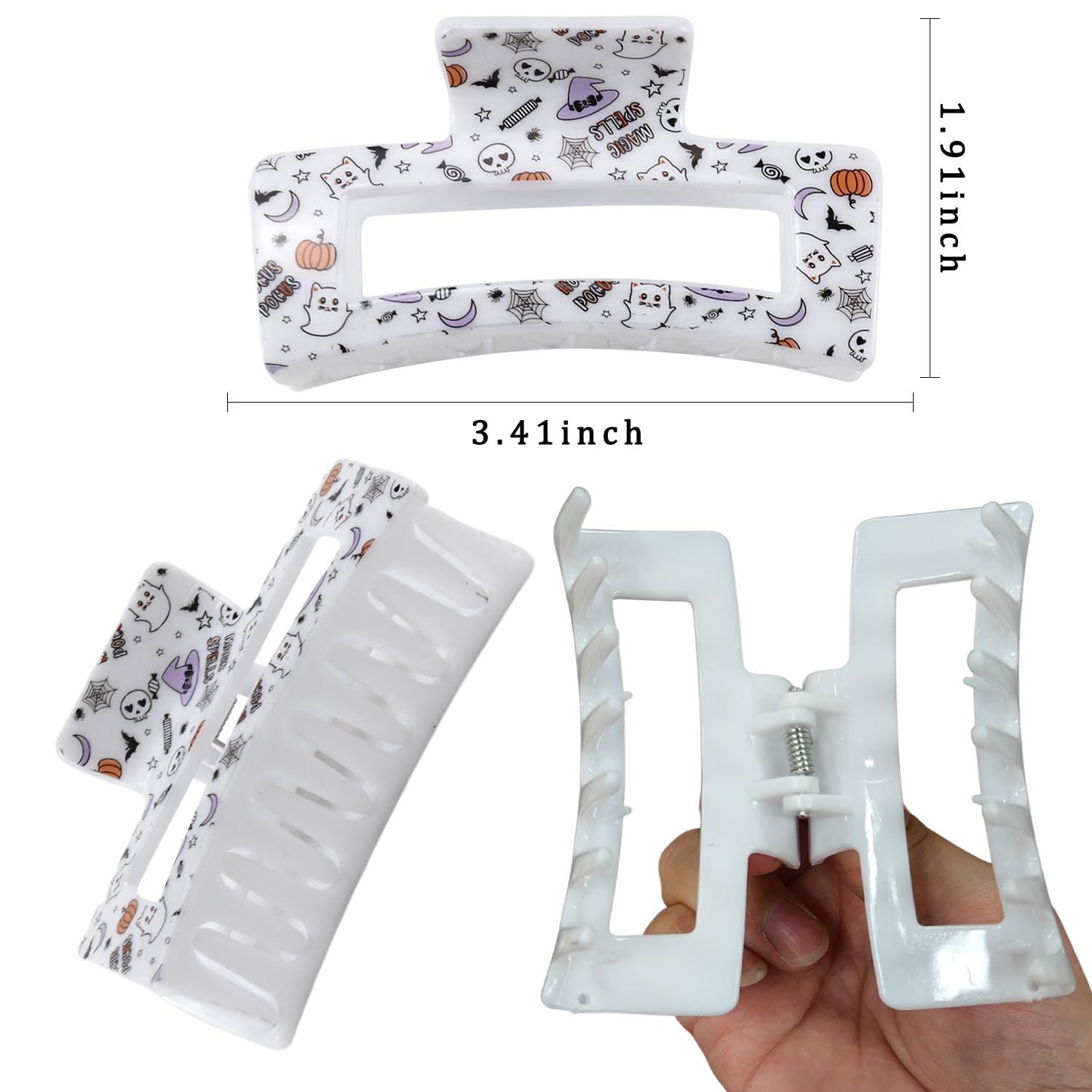 Pinzas cuadradas para el cabello de Halloween, pinzas de pelo fantasma, calabaza, telaraña, murciélago, clip de pelo grande, accesorios para el