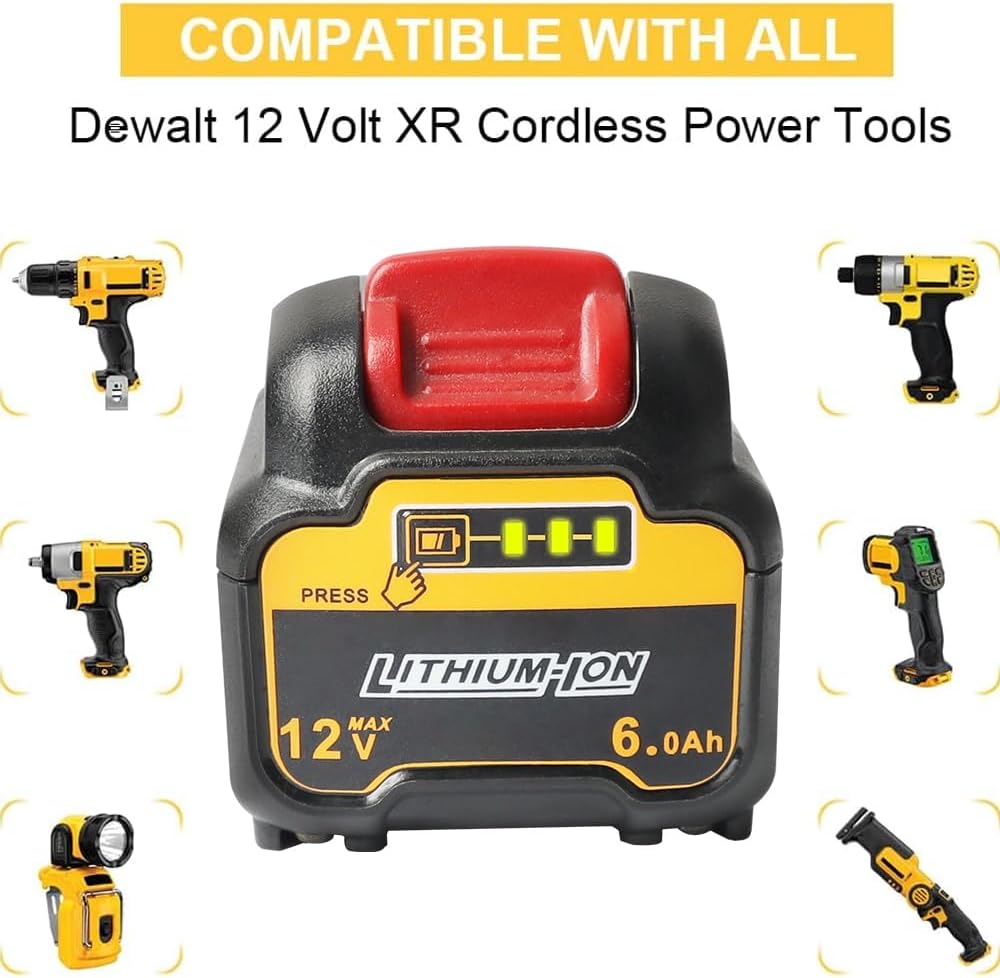 Paquete de 2 baterías de repuesto de 6.0Ah compatibles con Dewalt 12V 6.0Ah para baterías Dewalt de 12 V DCB127 DCD701F2