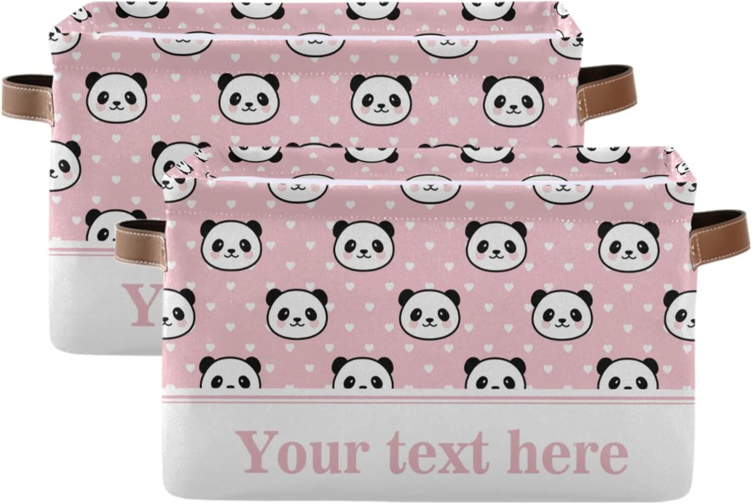Cesta de almacenamiento rectangular con diseño de panda de dibujos animados, caja de almacenamiento plegable con asas de cuero, estantes, cesta