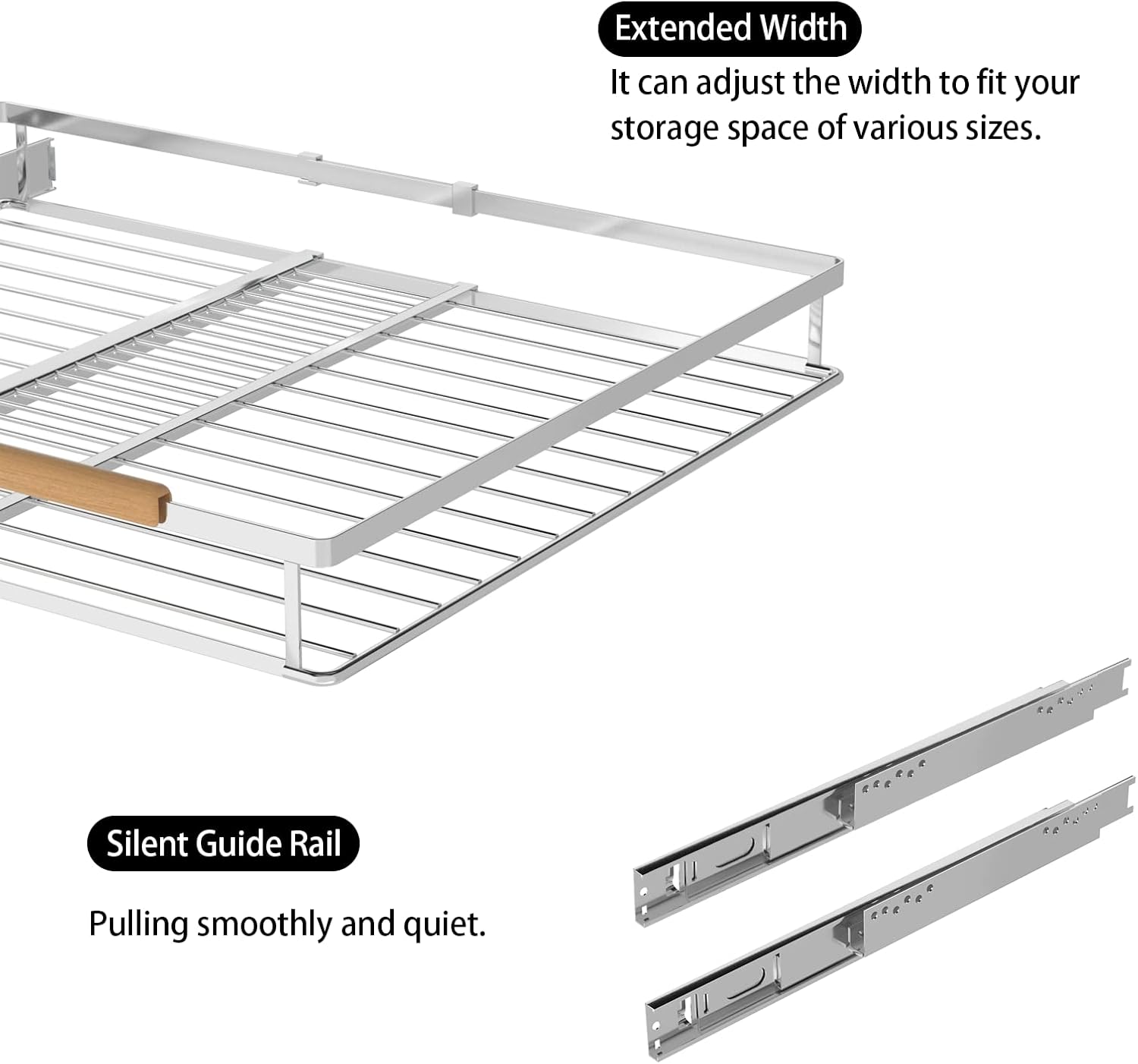 Organizador de cajones extraíble para gabinete de cocina, estantes de almacenamiento de acero inoxidable resistente para debajo del fregadero,