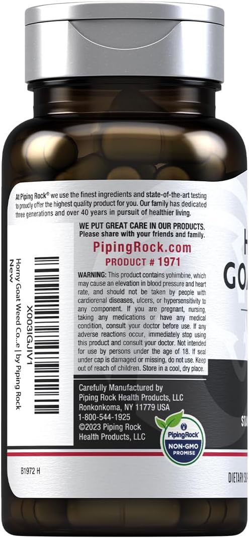 Piping Rock Horny Goat Weed Complex  100 cápsulas  Suplemento de extracto definitivo para hombres  Vegetariano, sin OMG, sin gluten