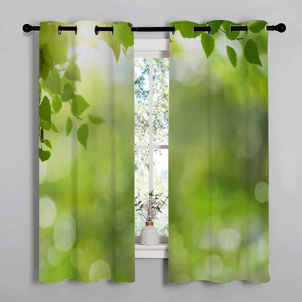 YANFENQI Cortinas para Habitacion Cortinas para Habitacion – Cortinas opacas con ojales para puertas de cristal con hojas verdes, 72 pulgadas de