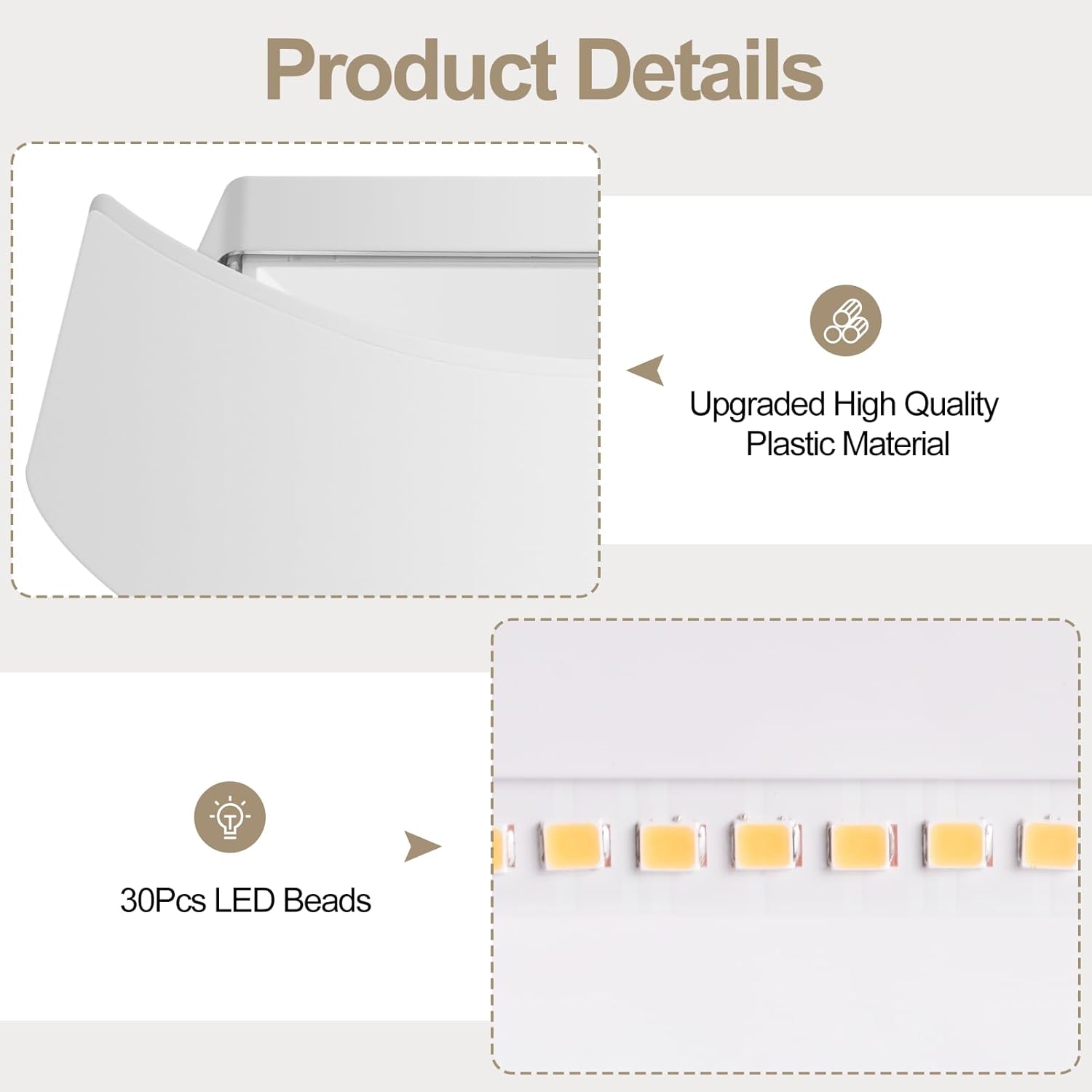 FUDESY Aplique de pared LED moderno blanco para interiores, con cableado arriba y abajo, para exteriores, lámpara de pared exterior de plástico