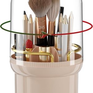 Organizador de brochas de maquillaje con tapa, almacenamiento giratorio de 360 brochas de maquillaje, adecuado para cosméticos de tocador, bolígrafo Organizador de brochas de maquillaje con tapa, almacenamiento giratorio de 360 brochas de maquillaje, adecuado para cosméticos de tocador, bolígrafo