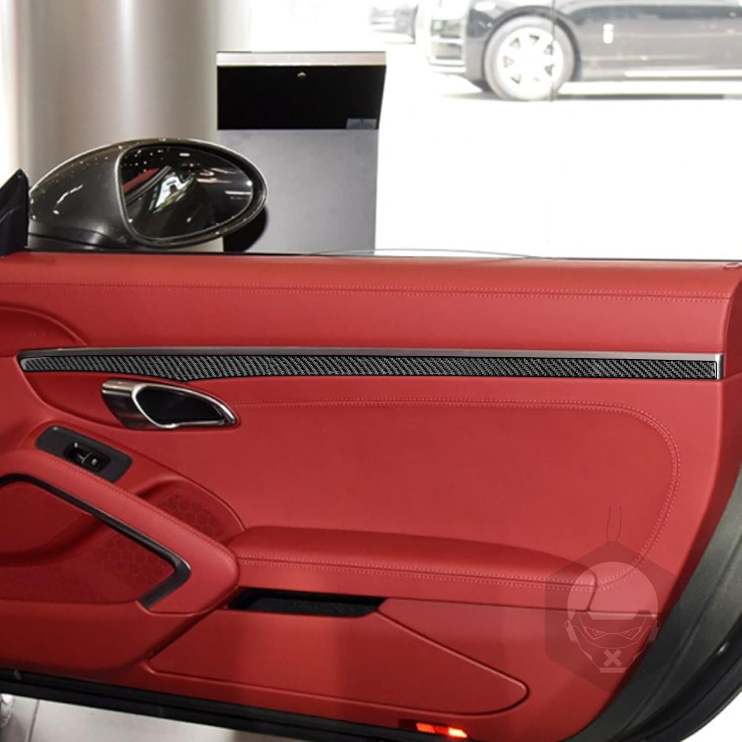 Tira decorativa de fibra de carbono real para manija de puerta interior de coche, tira decorativa, adhesivo suave compatible con Porsche 718 982