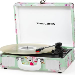 Tocadiscos de vinilo Bluetooth vintage de 3 velocidades portátil de maleta con altavoces incorporados, 33, 45, 78 RPM, reproductor LP accionado por Tocadiscos de vinilo Bluetooth vintage de 3 velocidades portátil de maleta con altavoces incorporados, 33, 45, 78 RPM, reproductor LP accionado por