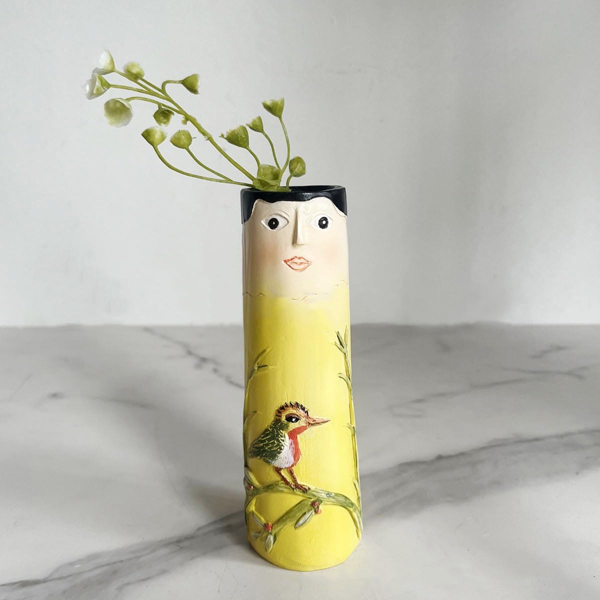 Floreros familiares de primavera, florero familiar bohemio de resina, bonito jarrón pintado a mano para niñas, bonito jarrón de personaje a mano,